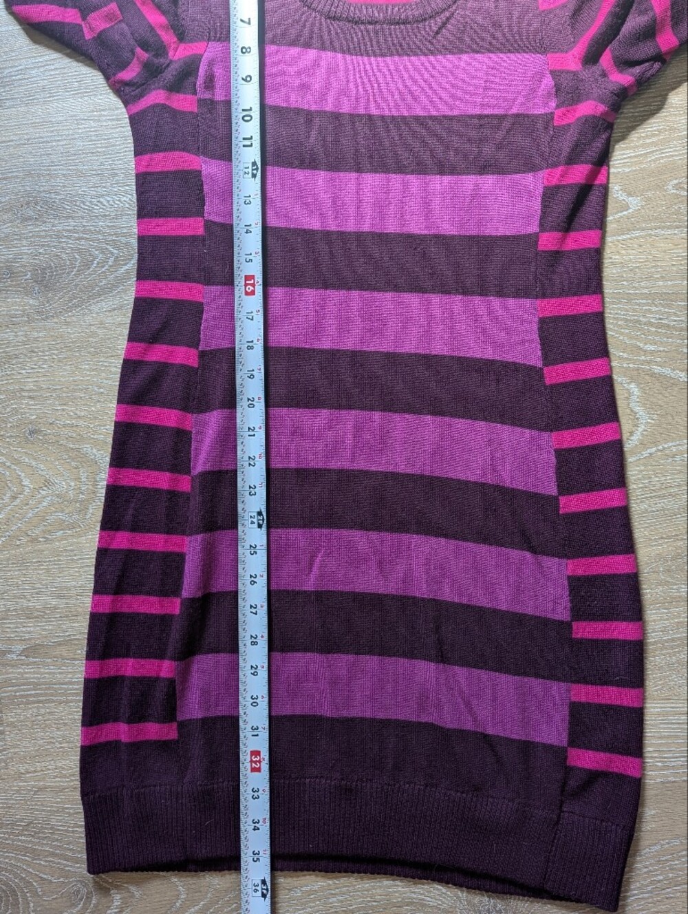 Kenar Women's Marino Wool Striped Scoop Neck Tunic Dress Magenta 90s Grunge - Picture 10 of 11